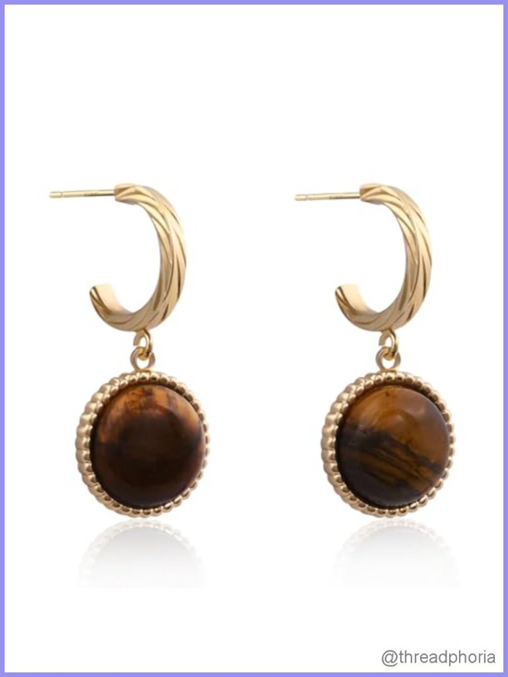 14K Gold Plated Tiger Eye Dangle Earrings Drop Earrings